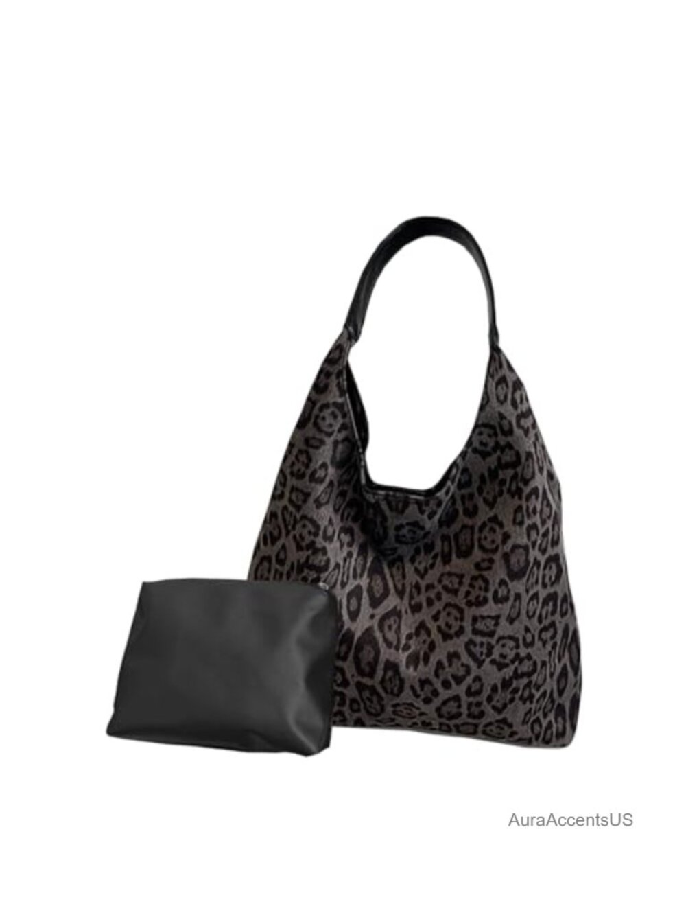 Faux Suede Leopard Print Hobo Tote Bag Slouchy Shoulder Handbag